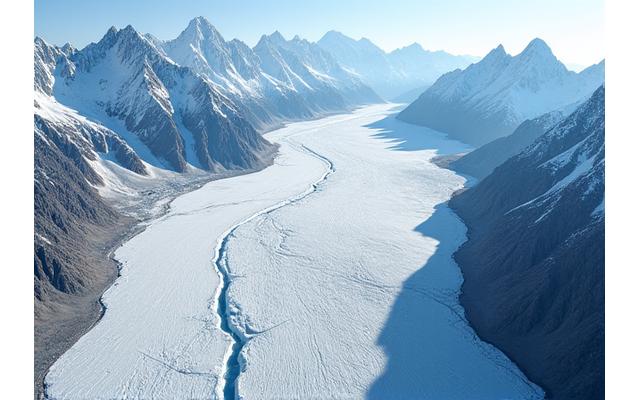 Photo aérienne du glacier du Mont-Blanc avec des capteurs de surveillance installés